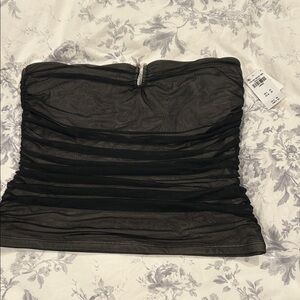 Black Strapless Mesh Top
